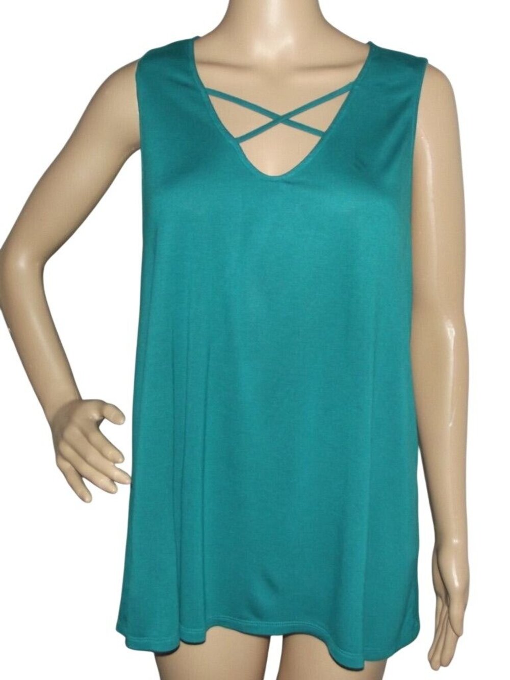 Old Navy Tank Womens Sz Large Emerald Green X-neck Swing v-neck sleeveless top